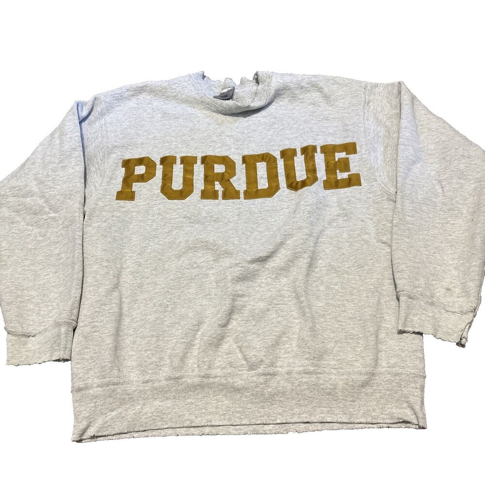 90s Purdue University Crew Neck Sweatshirt FOTL L USA Tag - Grey Gold Letters